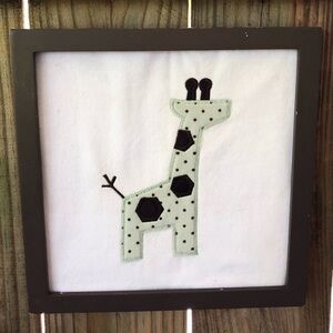 Lambs & Ivy Framed Green & Brown Appliqué Giraffe For Baby Nursery /Child’s Room